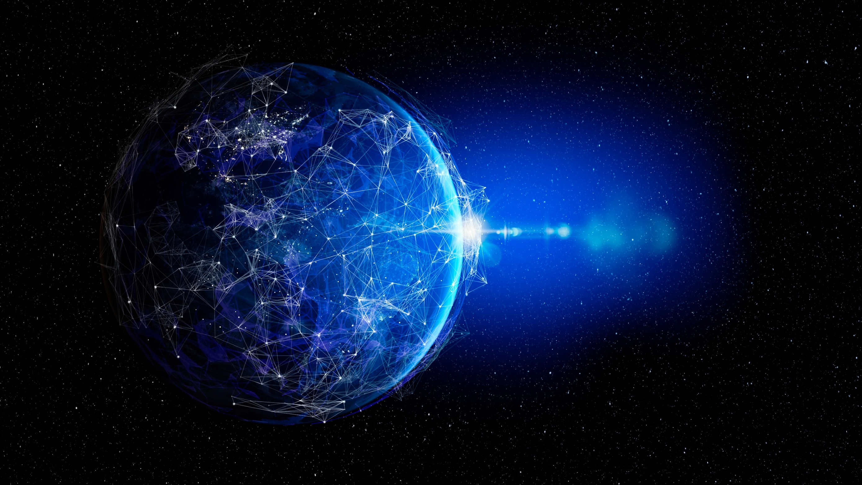 Digital illustration of earth with glowing network connections across a starry space background, symbolizing global communication values.