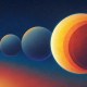 An illustration of seven planets aligned in a row, varying in size and color, with a gradient background reflecting a steady change from orange to blue tones.