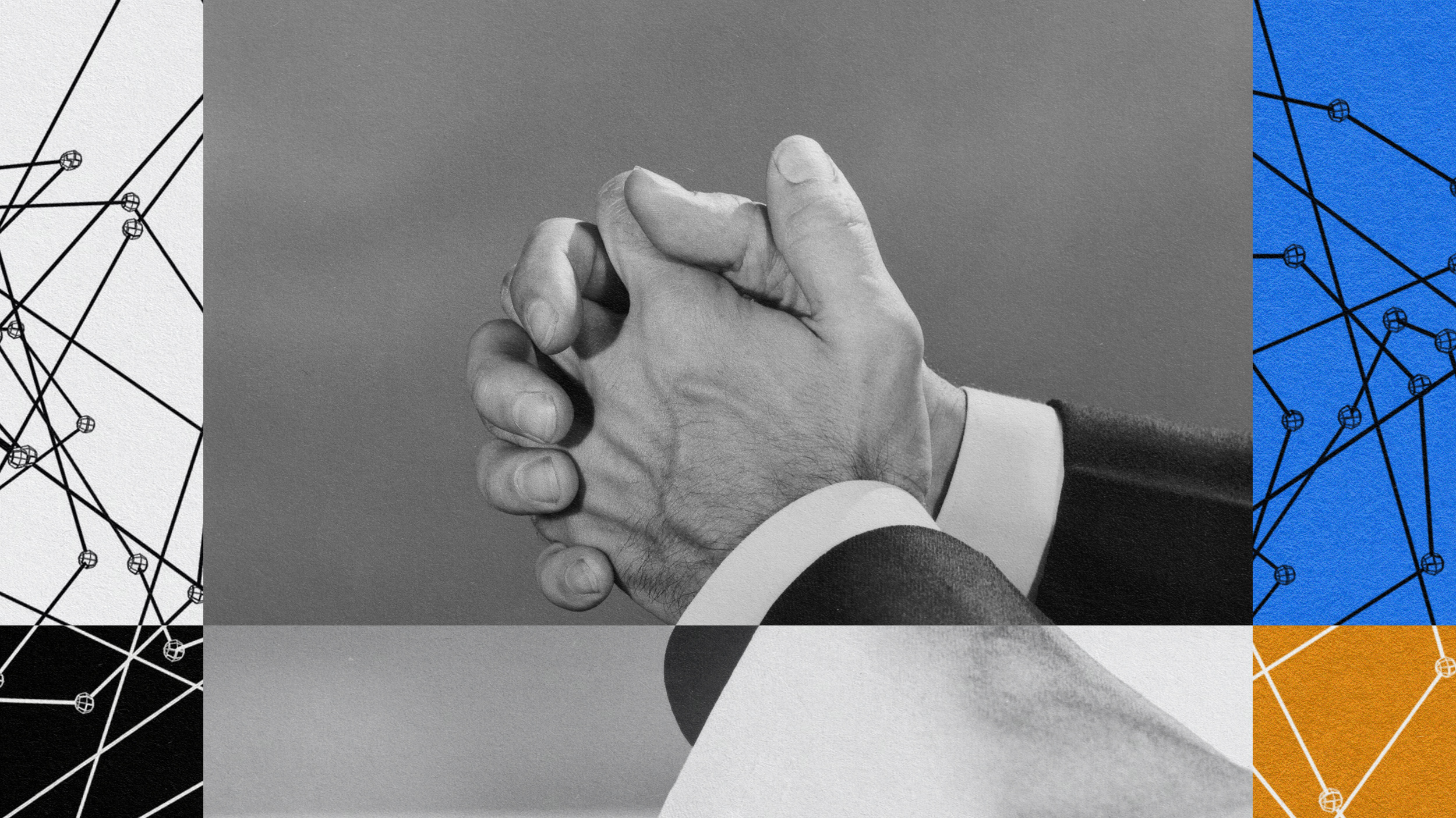 A humble black and white photo of a man with his hands clasped.